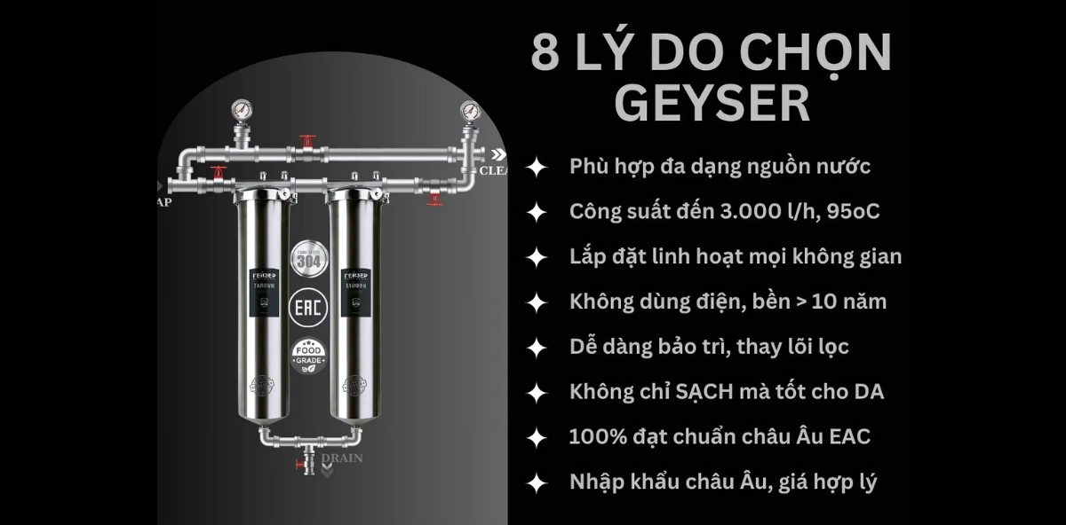 Geyser Ecotar 2F tiên phong lọc tổng không cần sử dụng điện, độ bền trên 10 năm