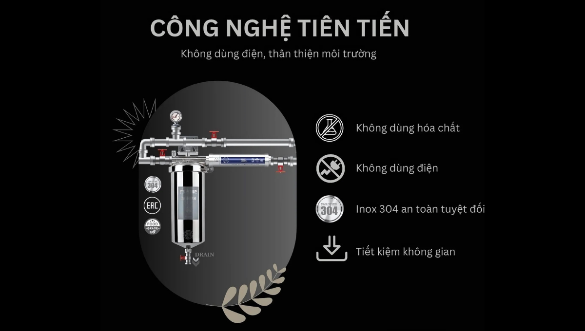 Geyser Ecotar 1F1As mini tiên phong lọc tổng không cần sử dụng điện, độ bền trên 10 năm