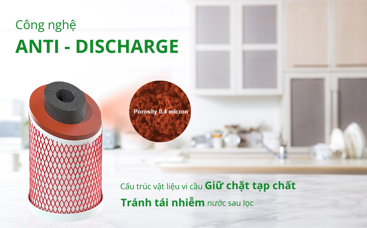 Máy lọc nước Geyser Ecotar 2F được trang bị công nghệ Anti-Discharge, duy trì độ tinh khiết của nguồn nước sau lọc