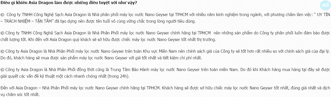 Máy lọc nước geyser không sử dụng điện